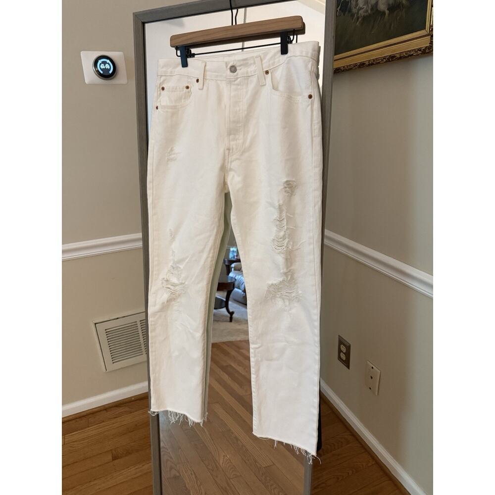 Levi's White Distressed Straight Leg Jeans